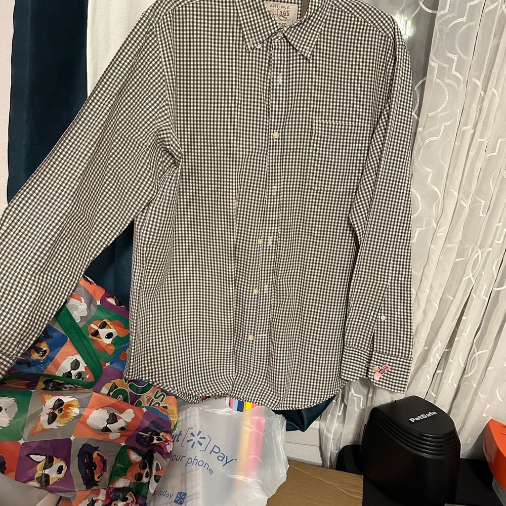 Article Brown and White Checkered Casual Button Down Shirt